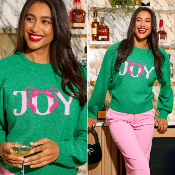 NWT Shiraleah Joy Sweater Size Small, Green Holiday Pullover with Pink Bow - Picture 7 of 12
